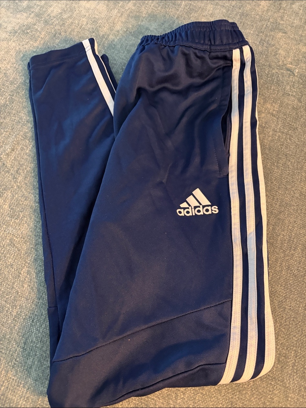 adidas Navy Blue Kids Track Pants with White Side Stripes